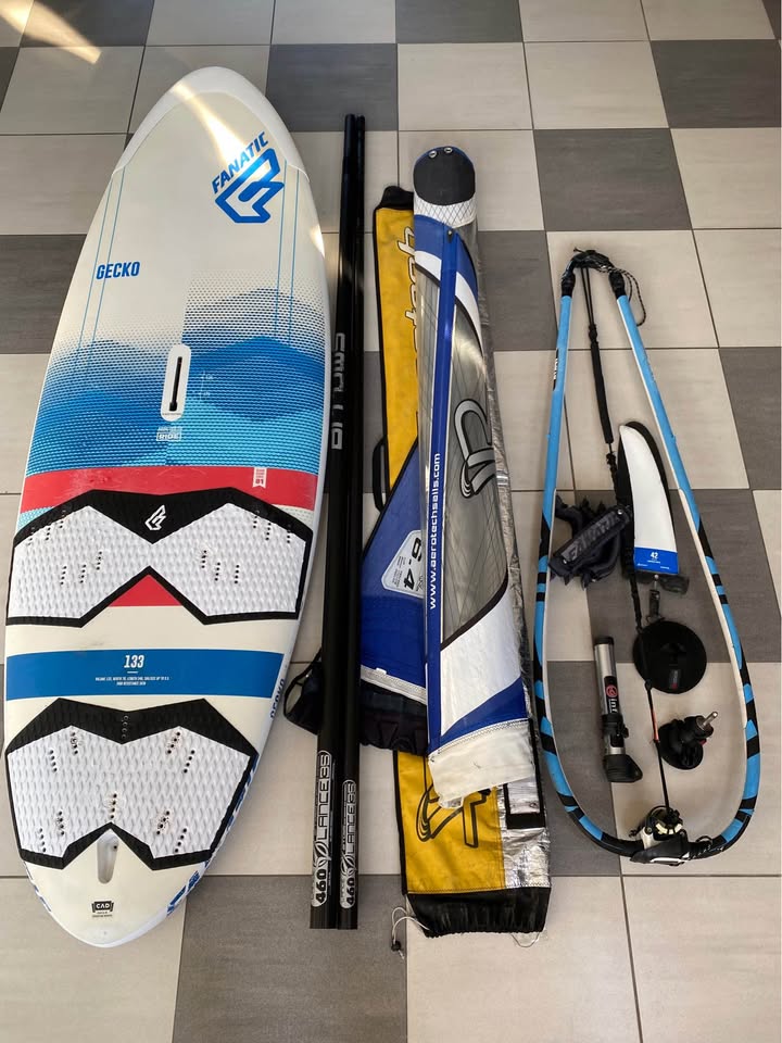 Fanatic Gecko 133 + Pednik Aerotech AirX 6,4 Ladny Zestaw Komplet second-hand kitesurf equipment